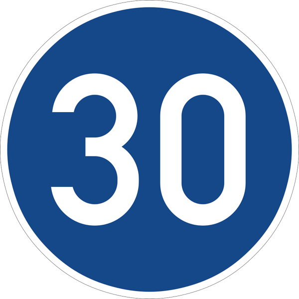 Verkehrszeichen 275.30 - vorgeschriebene Mindestgeschwindigkeit 30 km/h