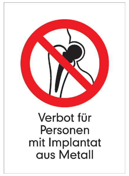 Verbotszeichenaufkleber alt .075- Verbot für Personen mit Implantat aus Metall (alt)