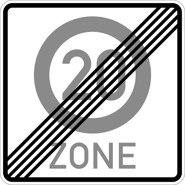 Traffic sign 274.2.20 - End of a 20 km/h zone in traffic-calmed business areas