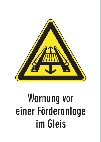 Warnzeichenaufkleber alt .098- Warnung vor einer Förderanlage im Gleis (alt)