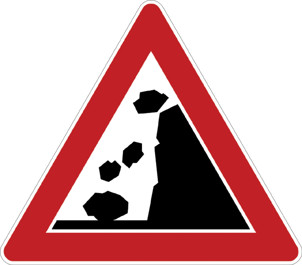 Verkehrszeichen 101.15 -  Steinschlag - Aufstellung rechts
