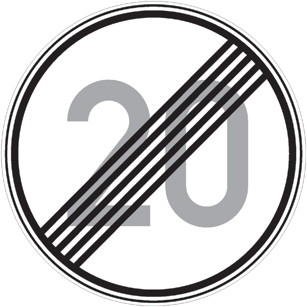 Verkehrszeichen 278.20 - Ende der zulässigen Höchstgeschwindigkeit 20 km/h