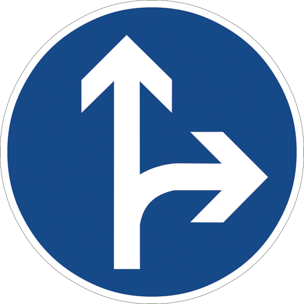 Verkehrszeichen 214 - Vorgeschriebene Fahrtrichtung - geradeaus oder rechts