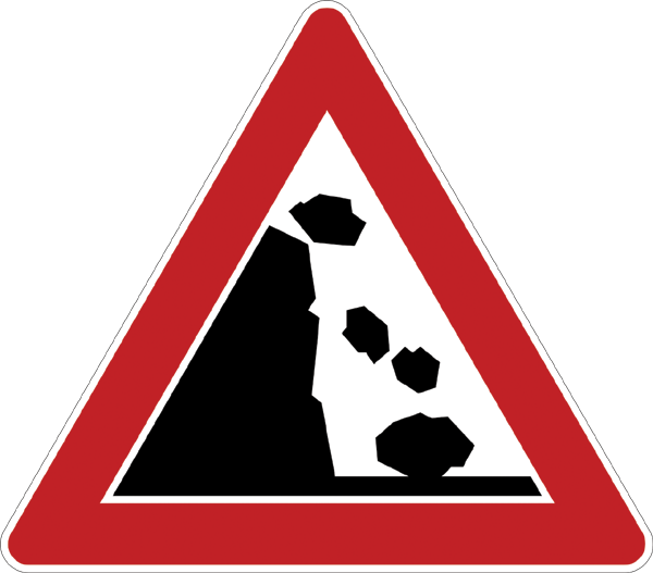 Traffic sign 101.25 - Falling rocks - Installation on the left