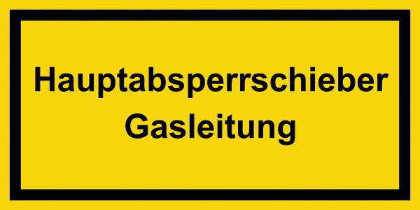 Feuerwehr Aufkleber - Hauptabsperrschieber Gasleitung