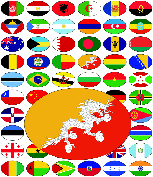 Alle Flaggen der Welt als Aufkleber-Set in oval