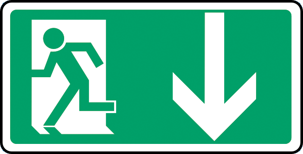 Rettungszeichenaufkleber .186- Exit / Notausgang Richtungshinweis runter (alt)