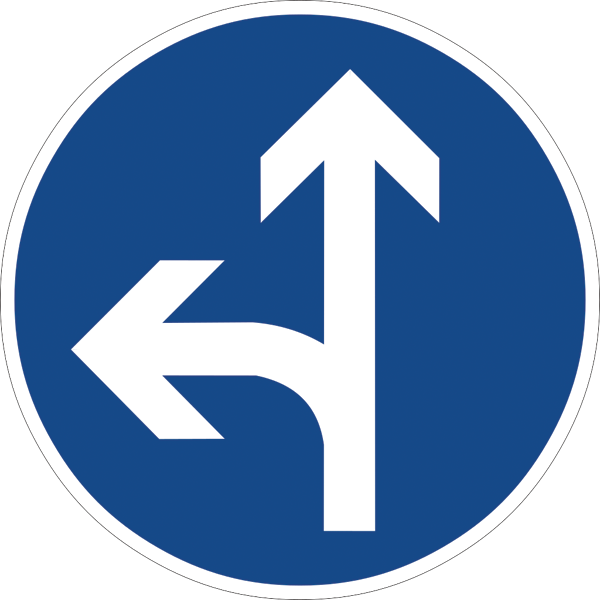 Verkehrszeichen 214.10 - Vorgeschriebene Fahrtrichtung - geradeaus oder links