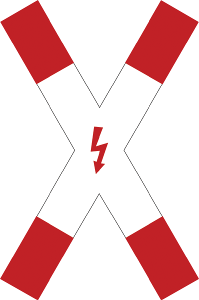 Traffic sign 201.51 - St Andrew's cross - upright with flashing arrow