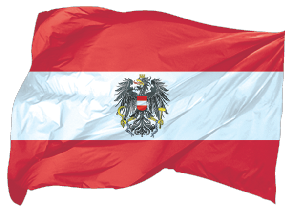 Wehende Flagge  Österreich mit Wappen