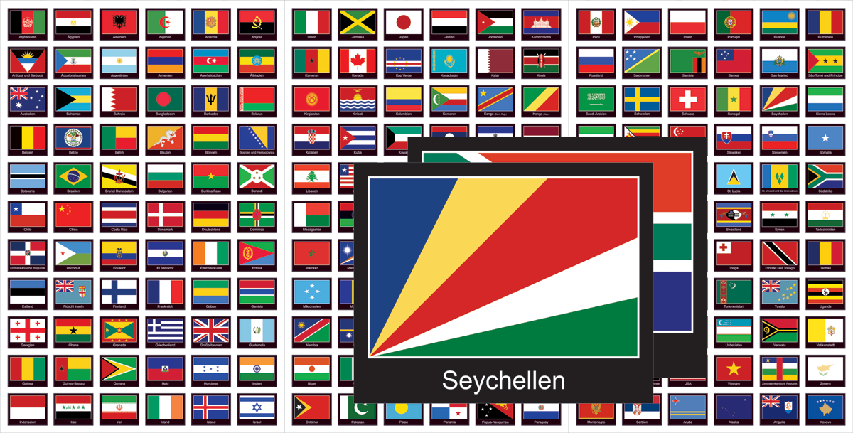 Alle Flaggen der Welt als Aufkleber-Set im schwarzen Design