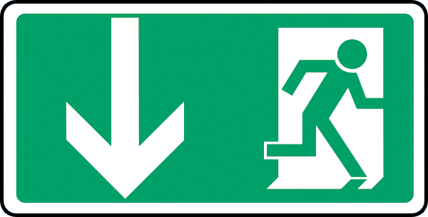 Rettungszeichenaufkleber .187- Exit / Notausgang Richtungshinweis runter (alt)