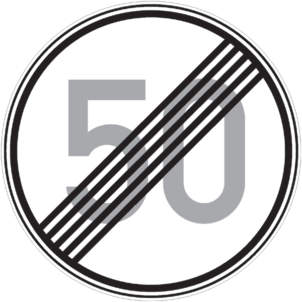 Verkehrszeichen 278.50 - Ende der zulässigen Höchstgeschwindigkeit 50 km/h