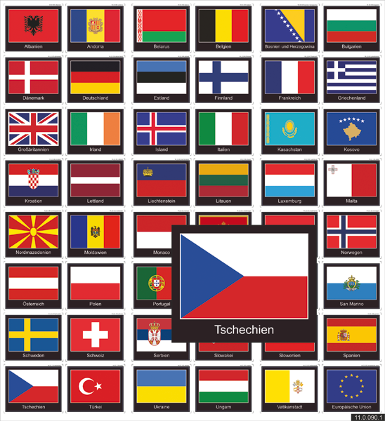 EUROPA  alle Flaggen als Aufkleberset (schwarz)
