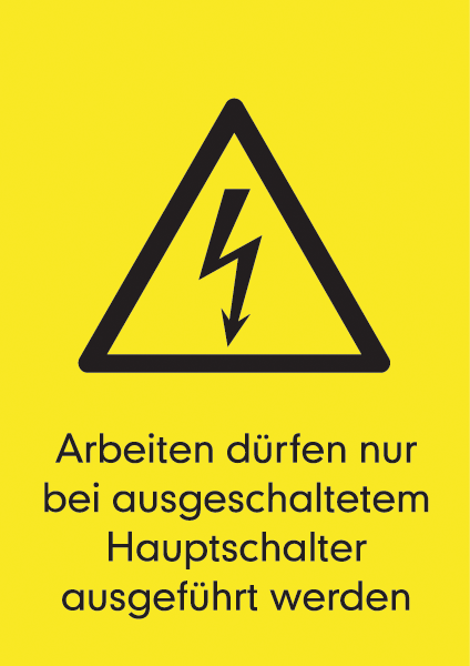 Warnzeichenaufkleber Elektro .030- Arbeiten dürfen nur bei ausgeschaltetem Hauptschalter ausgeführt werden (alt)