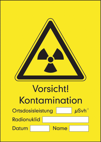 Warnzeichenaufkleber Strahlenschutz .013- Vorsicht Kontamination (alt)