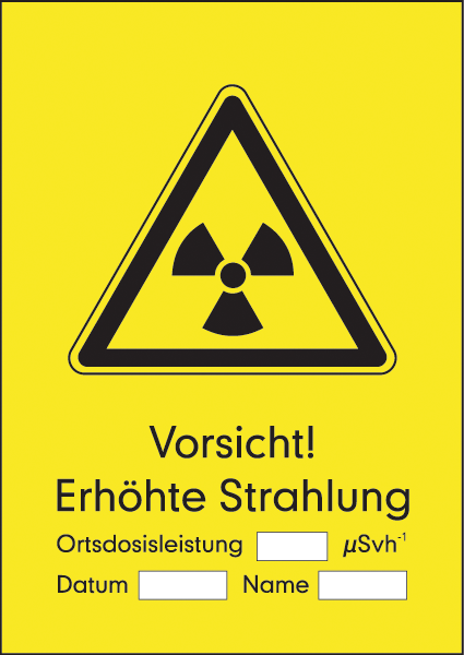 Warnzeichenaufkleber Strahlenschutz .015- Vorsicht Erhöhte Strahlung (alt)