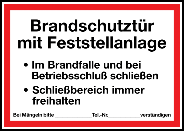Feuerwehr Aufkleber -  Brandschutztür für Feststellanlagen